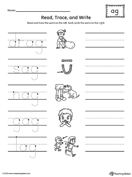 AG Word Family Read and Write Worksheet