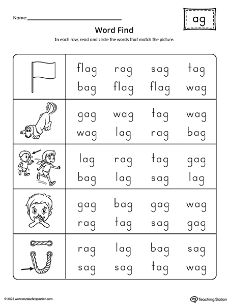 AG Word Family Word Find Worksheet