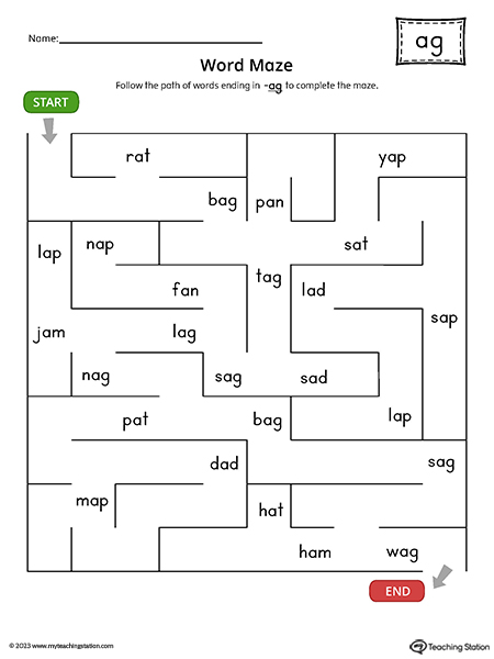 AG Word Family Word Maze Printable PDF