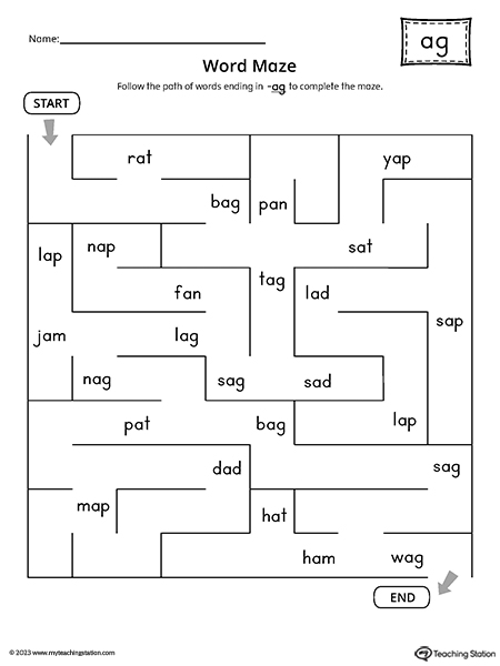 AG Word Family Word Maze Worksheet