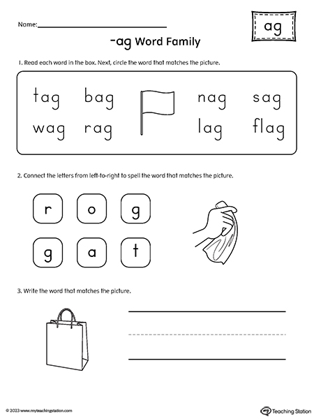 AG Word Family Worksheet