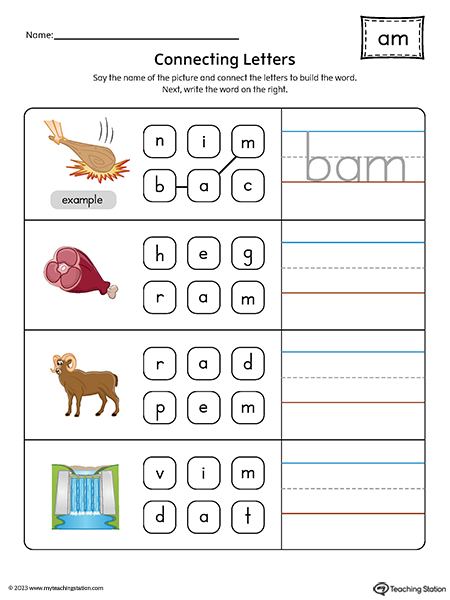 AM Word Family Build Words Printable PDF