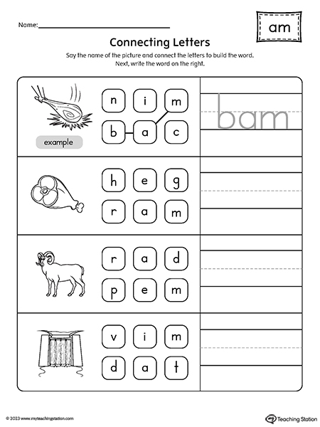 AM Word Family Build Words Worksheet