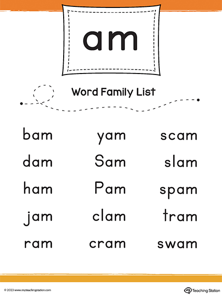 AM Word Family List Printable PDF MyTeachingStation