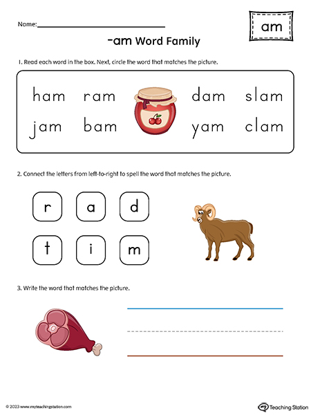 AM Word Family Match and Spell Printable PDF