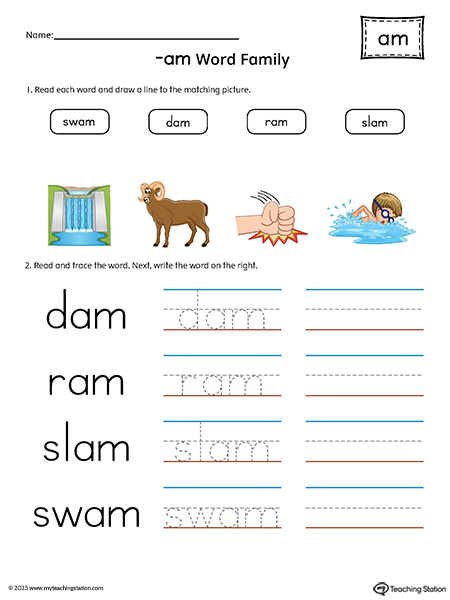 AM Word Family Match and Spell Words Printable PDF