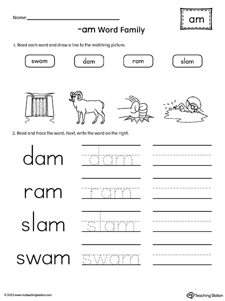 AM Word Family Match and Spell Words Worksheet