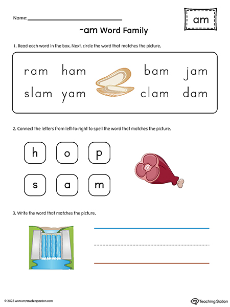 AM Word Family Printable PDF