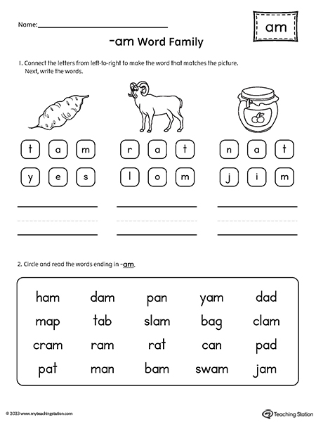 AM Word Family Read and Spell Simple Words Worksheet