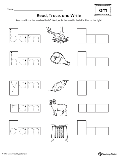 AM Word Family Read and Spell Worksheet