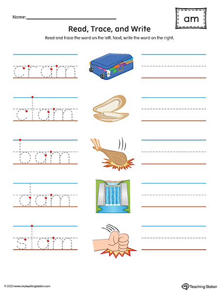 AM Word Family Read and Write Printable PDF