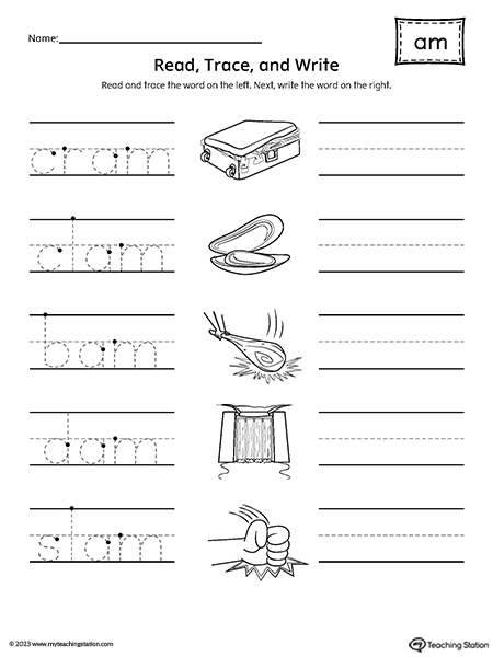 AM Word Family Read and Write Worksheet