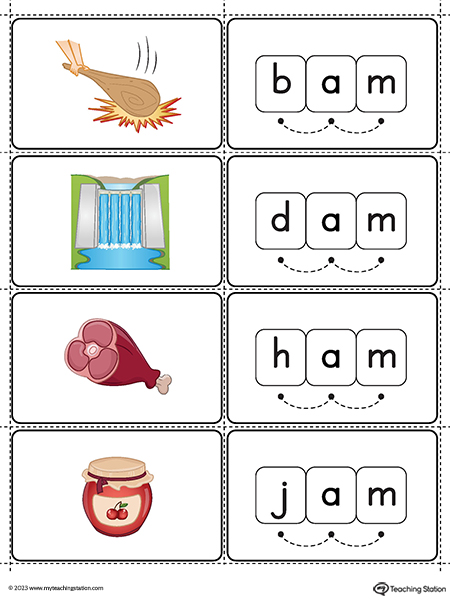 AM Word Family Small Picture Cards Printable PDF (Color)