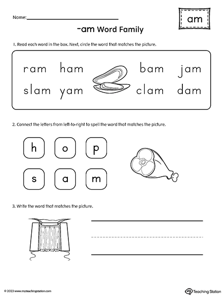 AM Word Family Worksheet