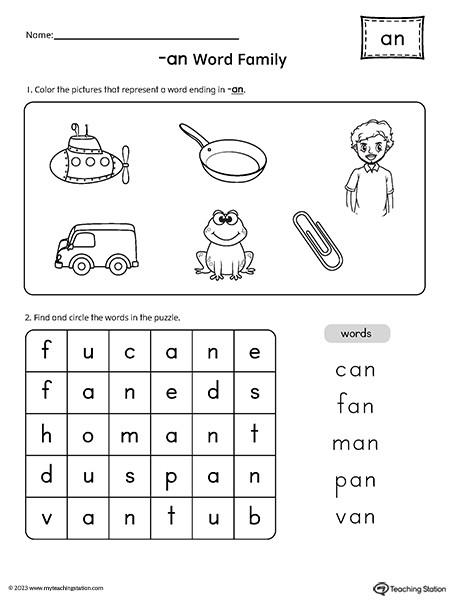 AN Word Family CVC Picture Puzzle Worksheet