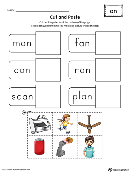 AN Word Family Cut-and-Paste Printable PDF