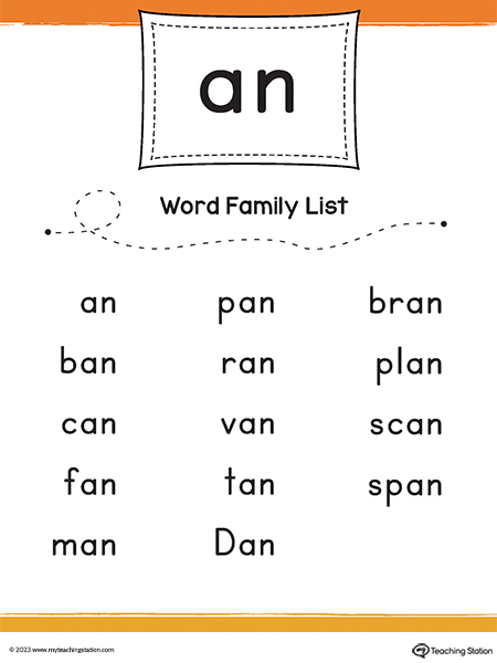 AN Word Family List Printable PDF