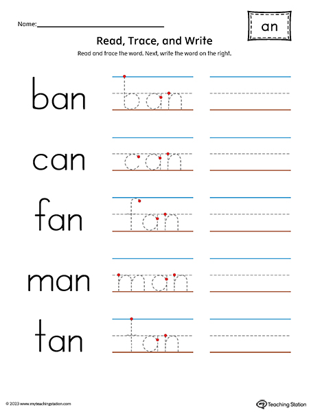 AN Word Family - Read, Trace, and Spell Printable PDF