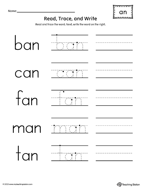 AN Word Family - Read, Trace, and Spell Worksheet