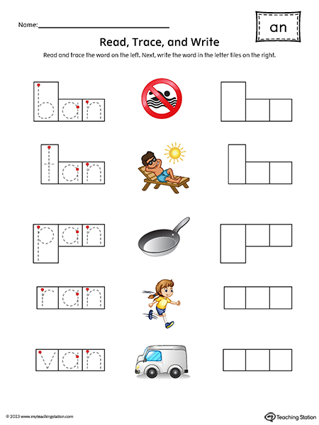 AN Word Family Read and Spell Printable PDF