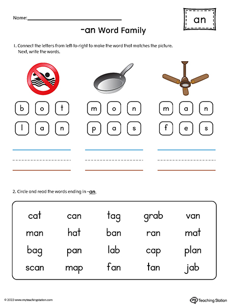 AN Word Family Read and Spell Simple Words Printable PDF