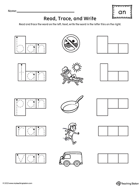 AN Word Family Read and Spell Worksheet
