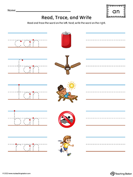 AN Word Family Read and Write Printable PDF