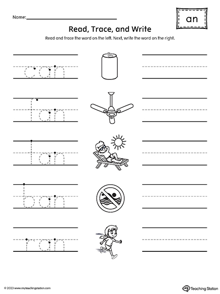 AN Word Family Read and Write Worksheet