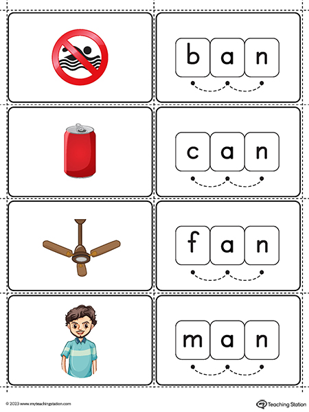 AN Word Family Small Picture Cards Printable PDF (Color)