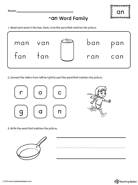 AN Word Family Worksheet