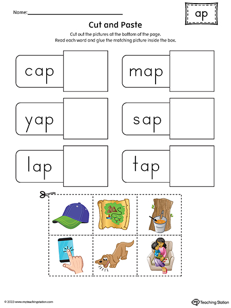 AP Word Family CVC Cut-and-Paste Printable PDF