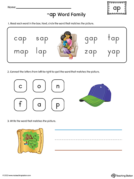 AP Word Family CVC Match and Spell Printable PDF