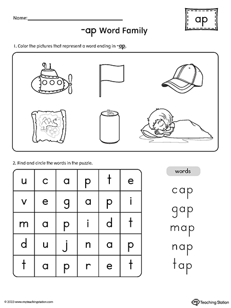 AP Word Family CVC Picture Puzzle Worksheet