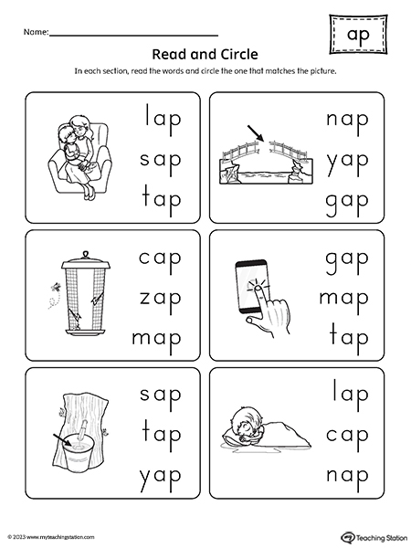 AP Word Family Match Picture to Words Worksheet