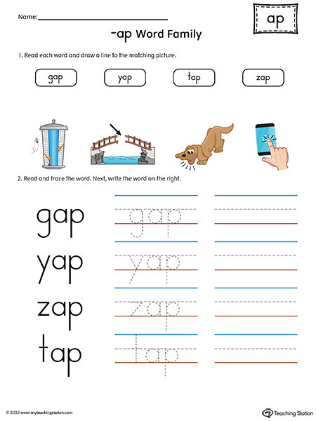 AP Word Family Match Pictures and Write CVC Words Printable PDF