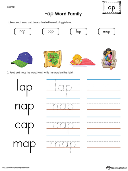 AP Word Family Match and Spell CVC Words Printable PDF