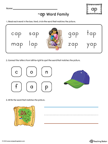AP Word Family Match and Spell Printable PDF