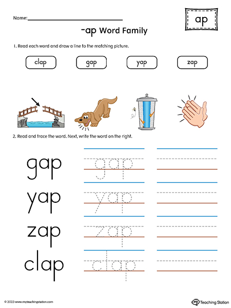 AP Word Family Match and Spell Words Printable PDF