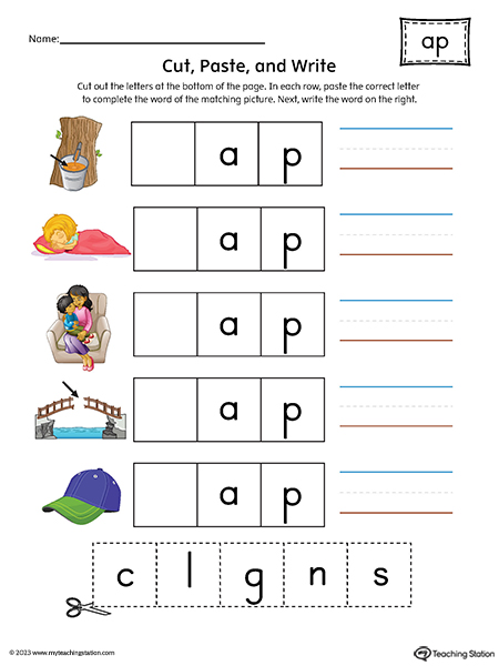  FREE AP Word Family Picture Match Cut and Paste Printable PDF 