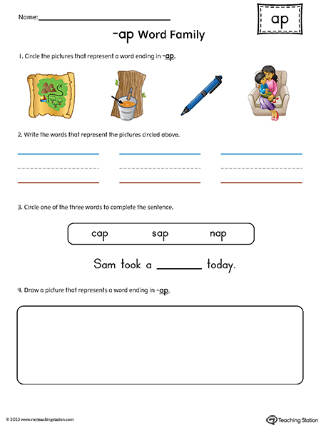 AP Word Family Picture and CVC Word Match Printable PDF