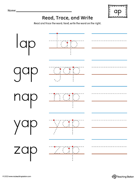 AP Word Family - Read, Trace, and Spell Printable PDF