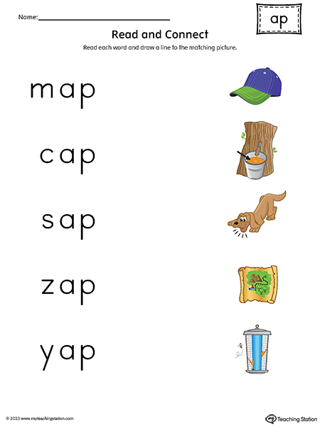 AP Word Family Read and Match CVC Words to Pictures Printable PDF