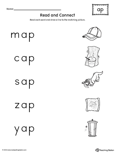 AP Word Family Read and Match CVC Words to Pictures Worksheet