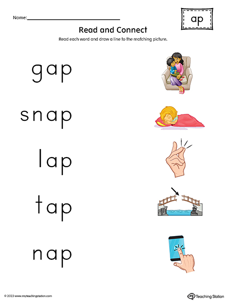 AP Word Family Read and Match Words to Pictures Printable PDF