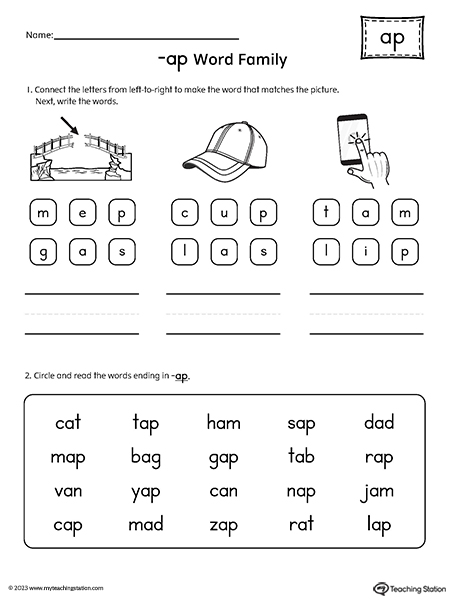 AP Word Family Read and Spell Simple Words Worksheet