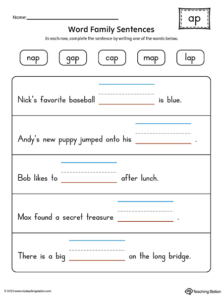 AP Word Family Sentences Printable PDF