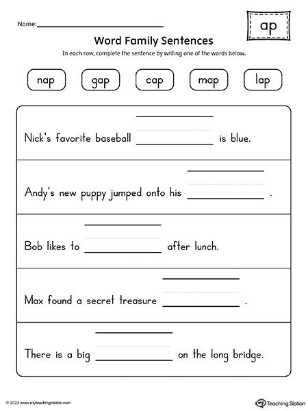 AP Word Family Sentences Worksheet