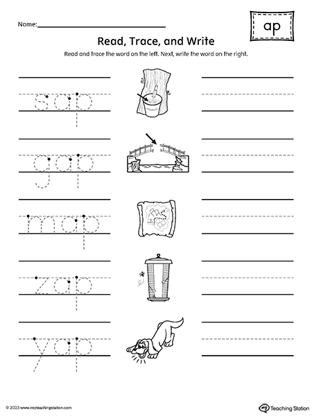 AP Word Family Trace and Write CVC Words Worksheet