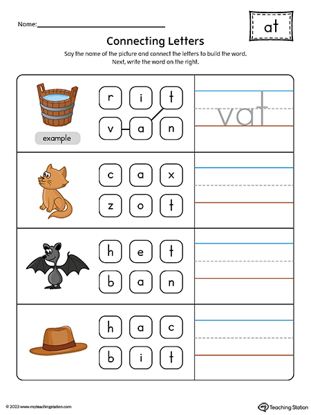 AT Word Family Build Words Printable PDF