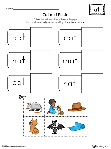 AT Word Family CVC Cut and Paste Printable PDF MyTeachingStation